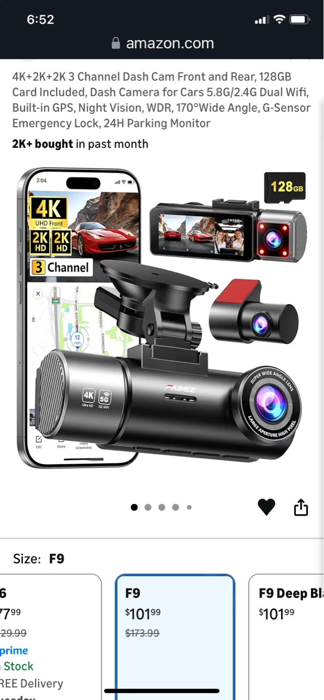 FAIMEE 4K+2K+2K 3 Channel Dash Cam with 128GB Card