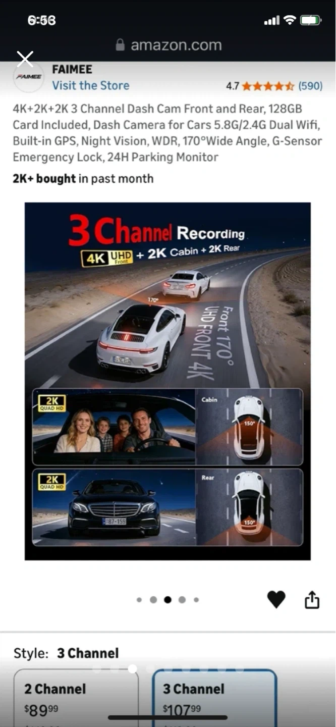 FAIMEE 4K+2K+2K 3 Channel Dash Cam with 128GB Card - photo 3