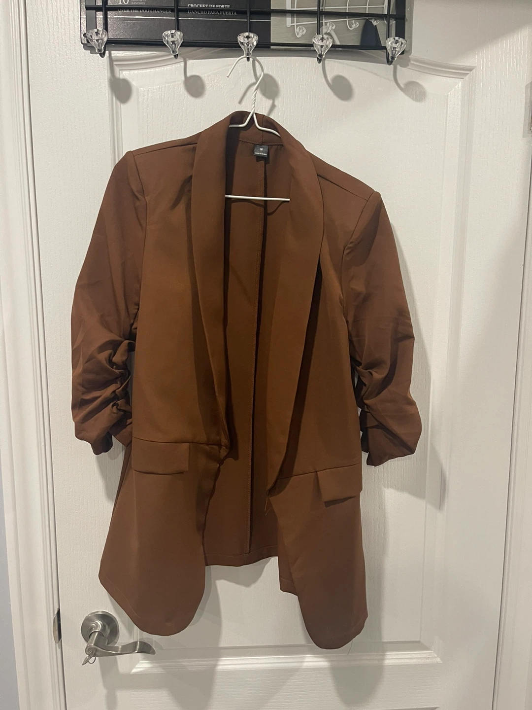 Brown Ruched Sleeve Blazer - Size Medium