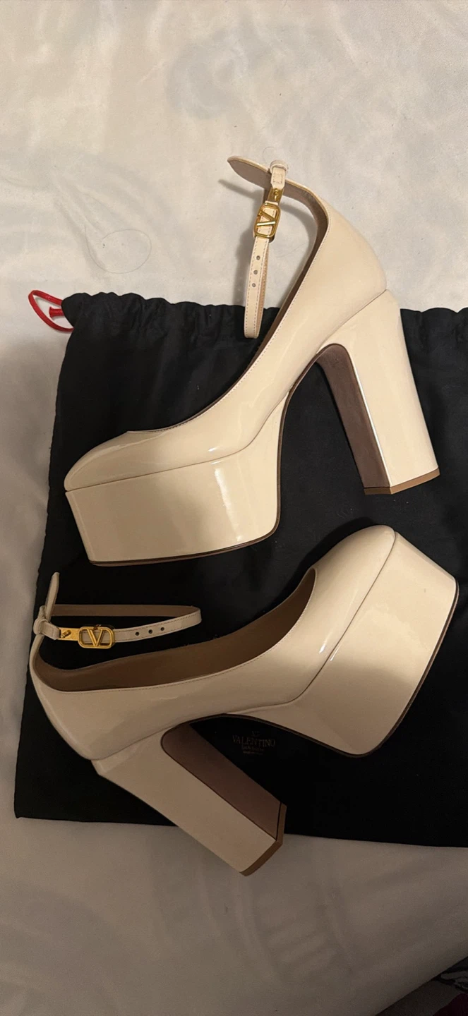 Valentino Garavani Cream Patent Platform Heels