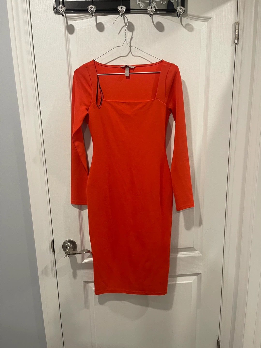 H&M Orange Long Sleeve Square Neck Dress