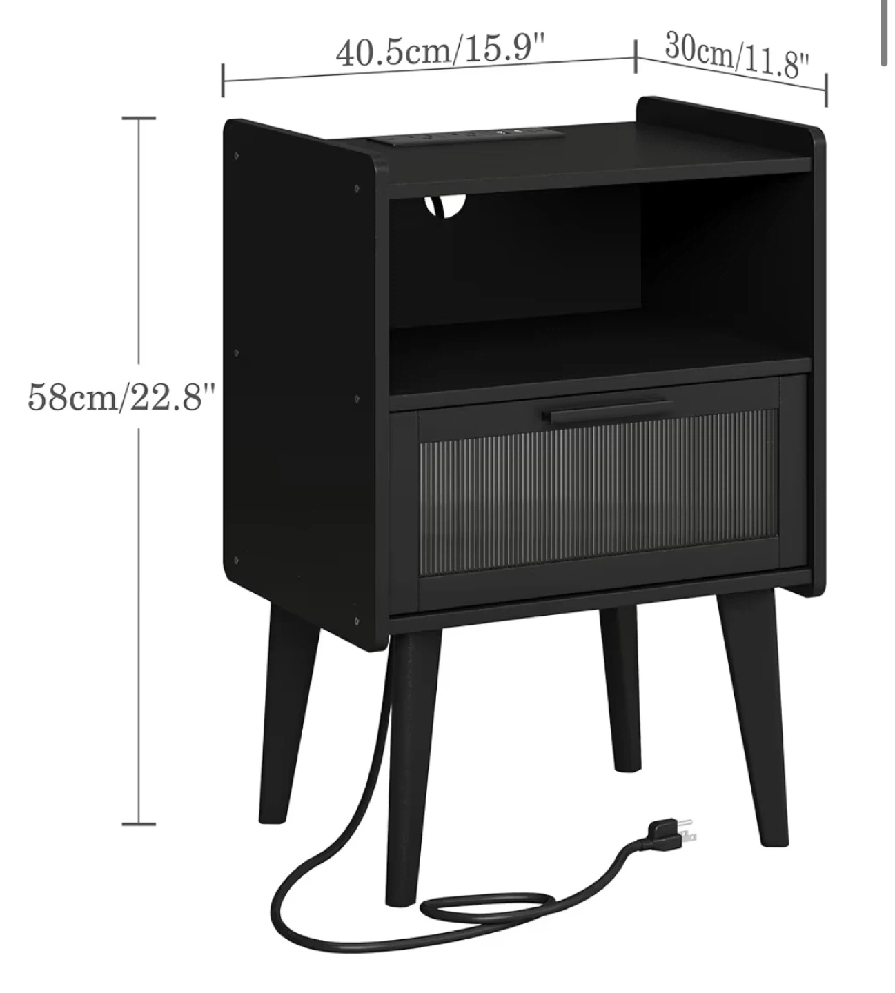 Black Bedside Table Nightstand with Drawer - photo 2