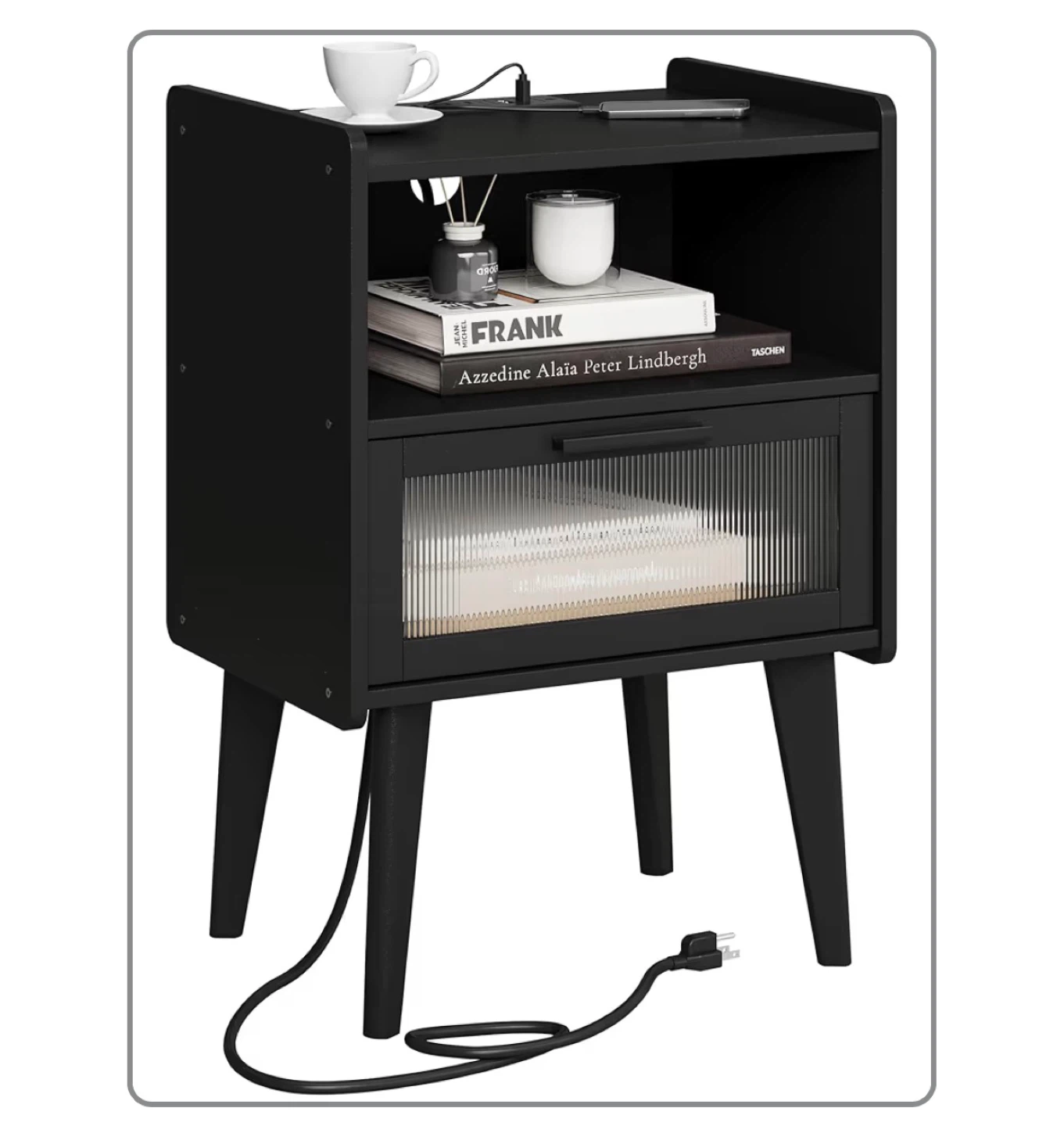 Black Bedside Table Nightstand with Drawer
