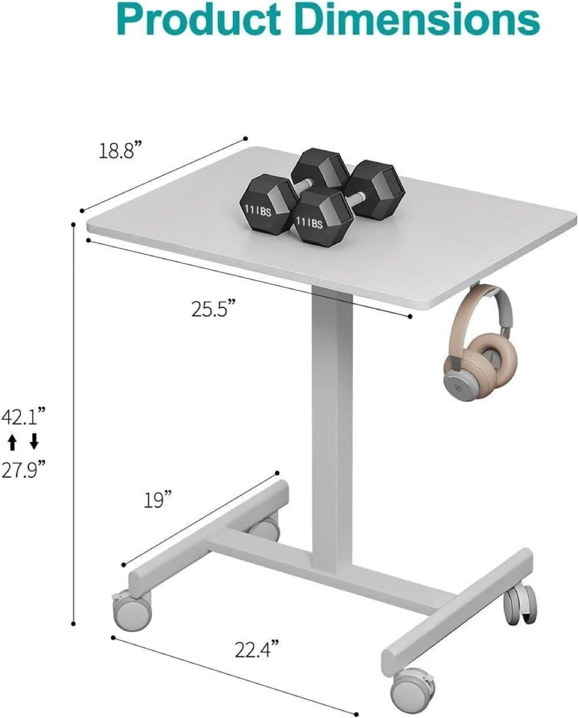 Adjustable Rolling Laptop Desk White