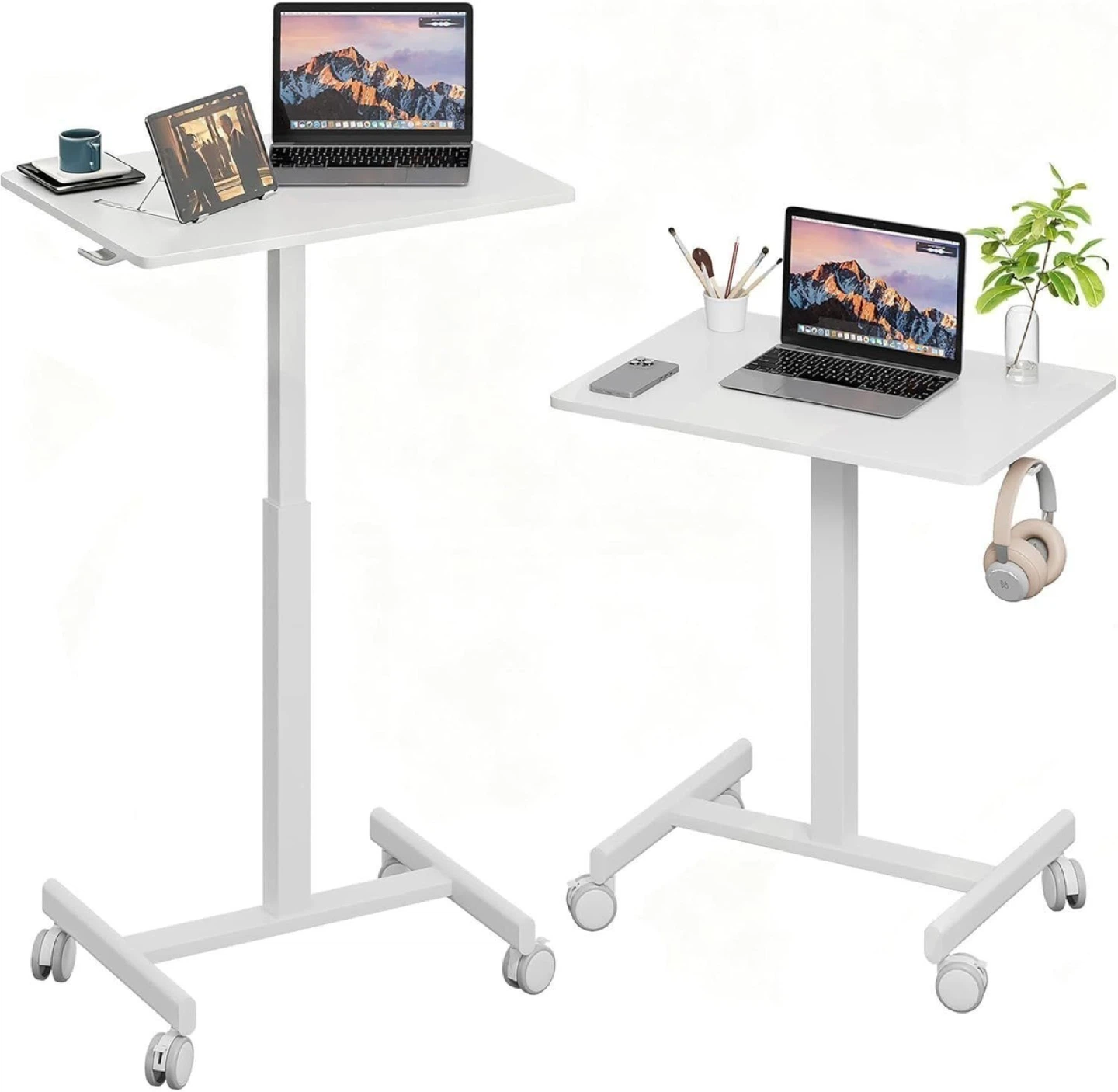 Adjustable Rolling Laptop Desk White - photo 2