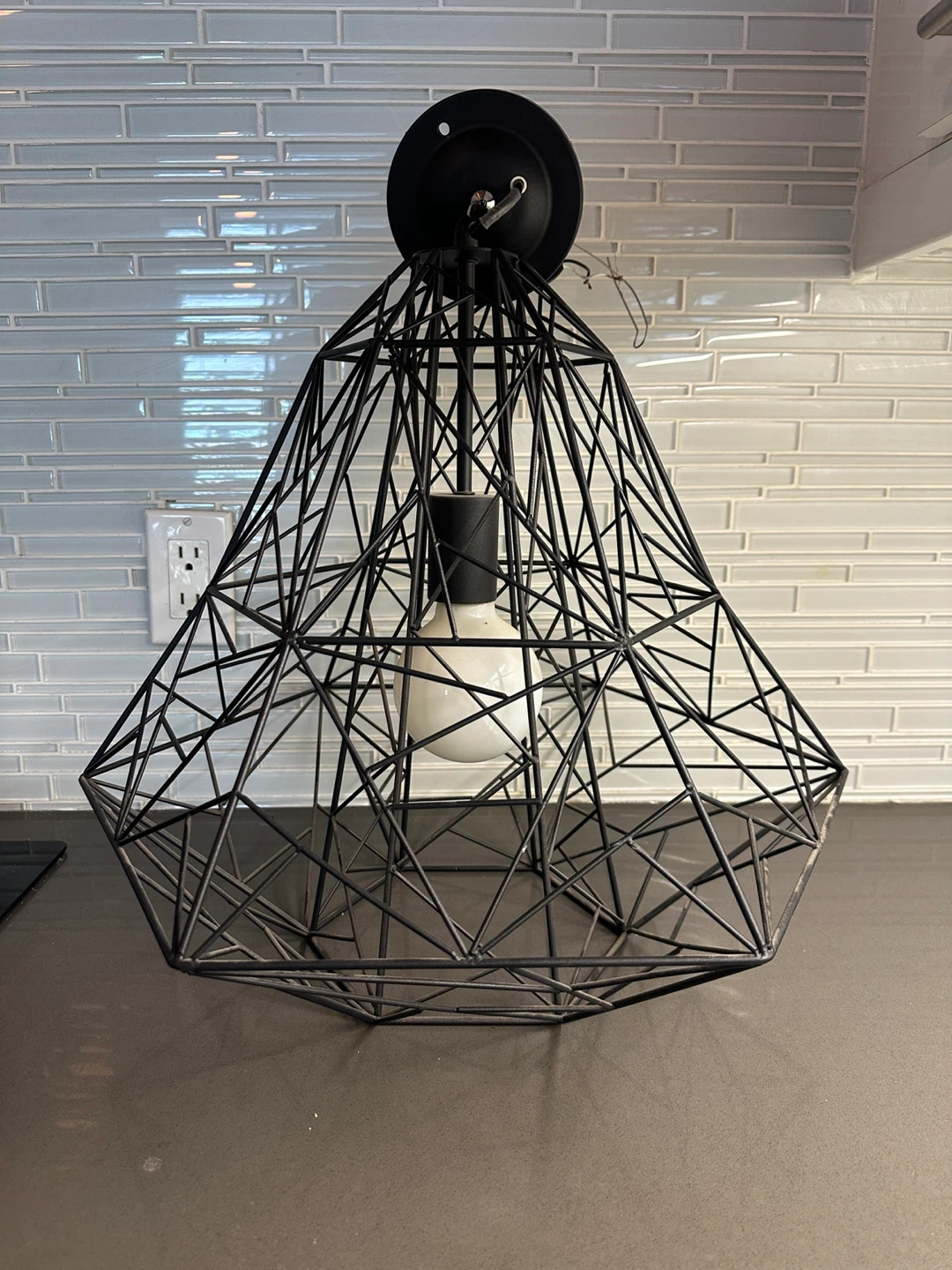 MODERN GEOMETRICAL STEEL WIRE CEILING LIGHT FIXTURE PENDANT LAMP