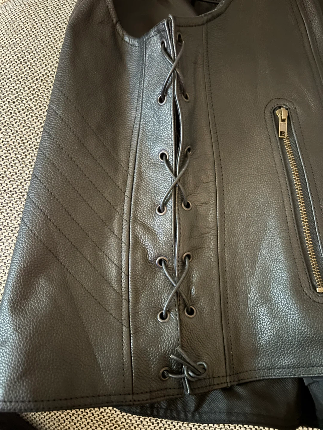 Arian Black Leather Motorcycle Vest with Lacing - photo 2