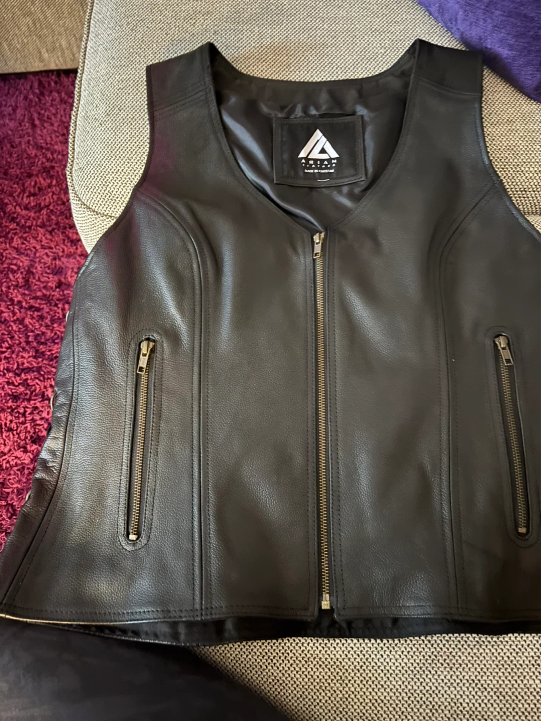 Arian Black Leather Motorcycle Vest with Lacing