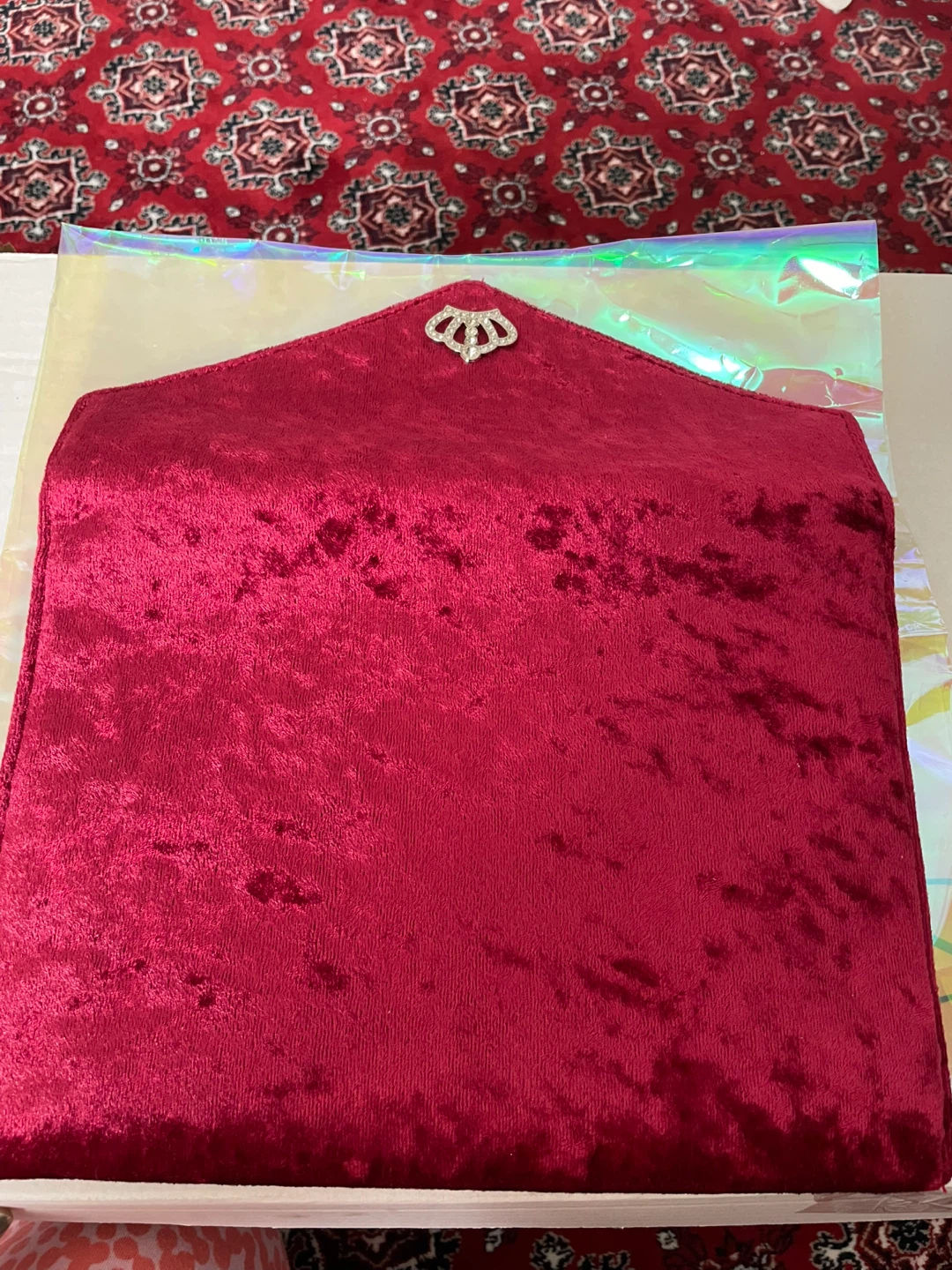 Velvet Envelope Clutch with Crown Brooch