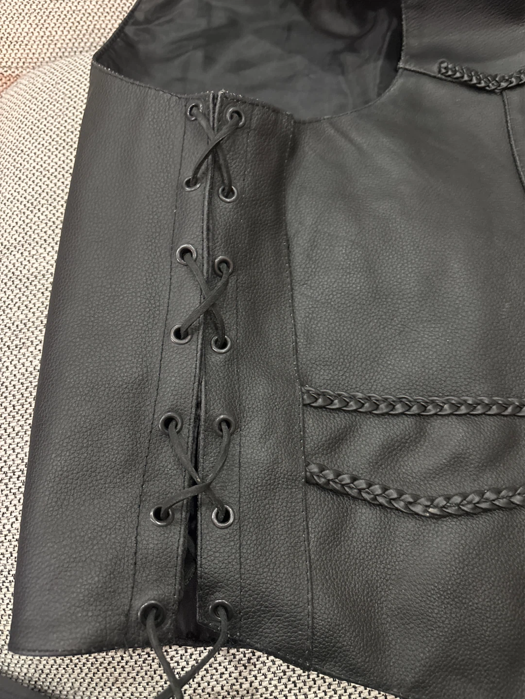 Genuine Leather Braided Biker Vest - photo 3