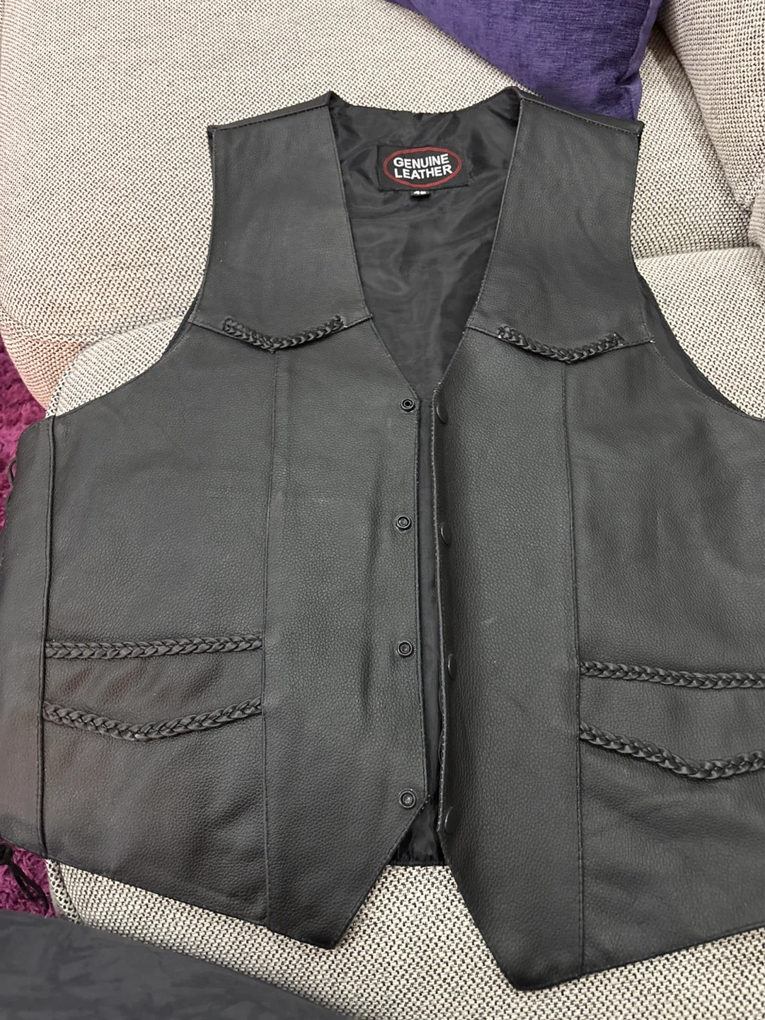 Genuine Leather Braided Biker Vest