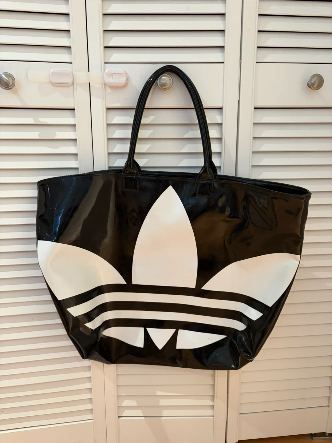 💚 Oversized Adidas Black Patent Tote Bag