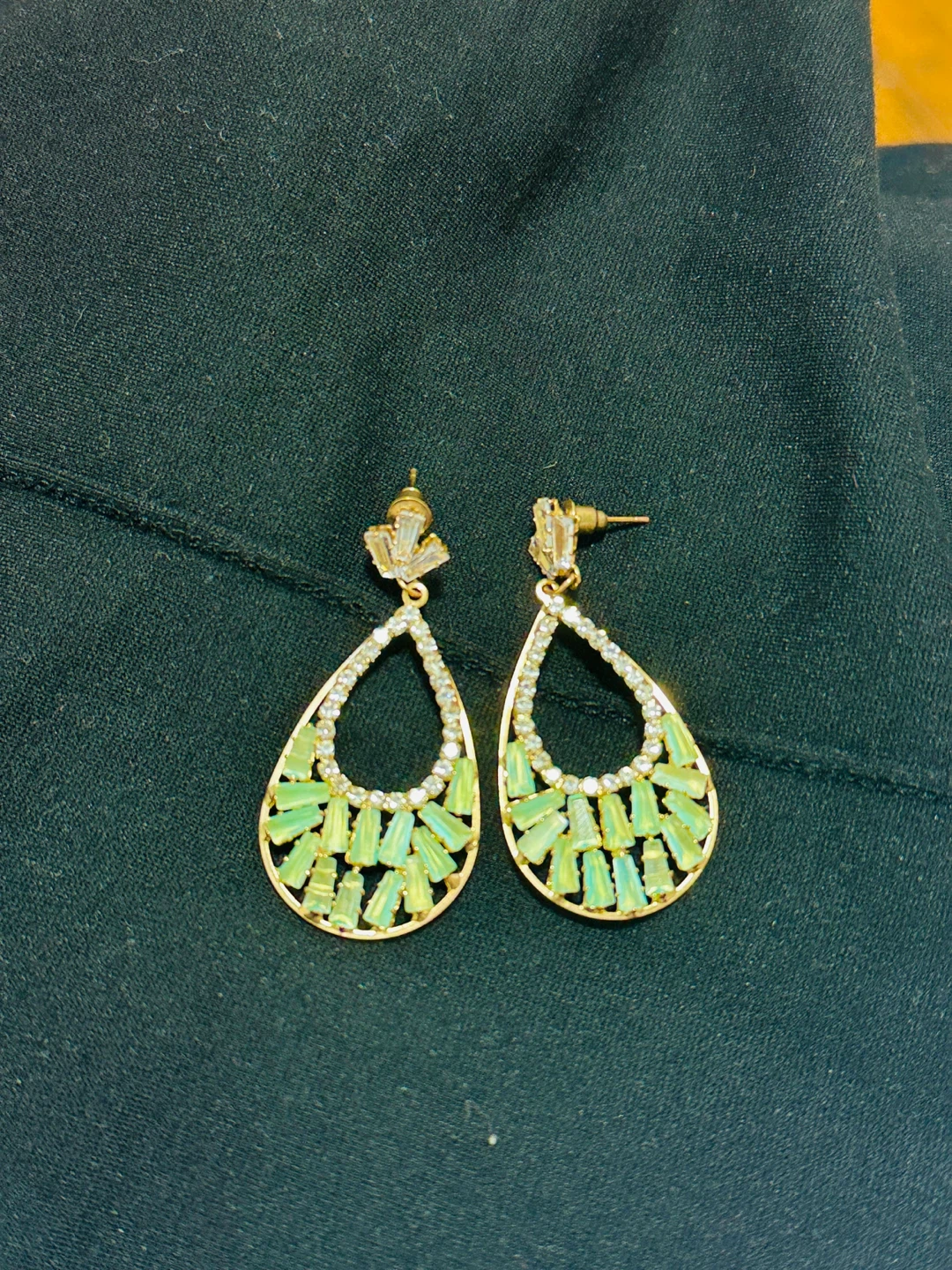 Teardrop Earrings with Green and White Stones - photo 2