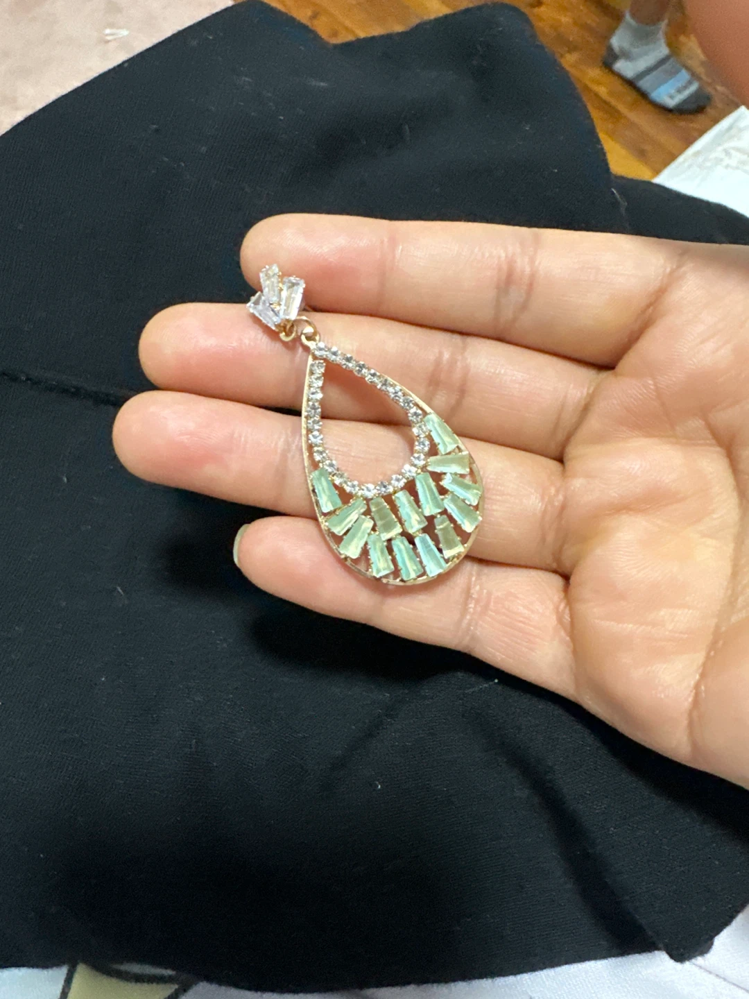 Teardrop Earrings with Green and White Stones - photo 3