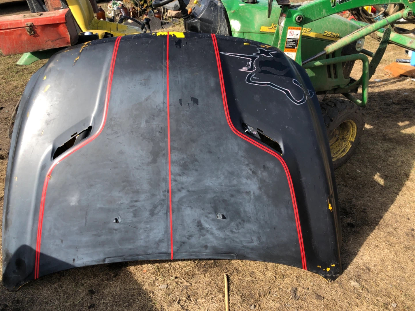 Custom Car Hood - Black with Red Stripes