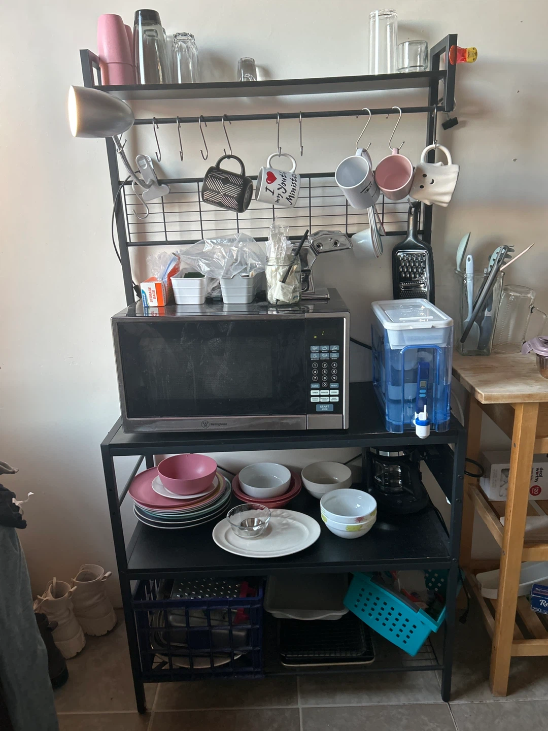 Kitchen Baker's Rack with Microwave and Storage Shelves