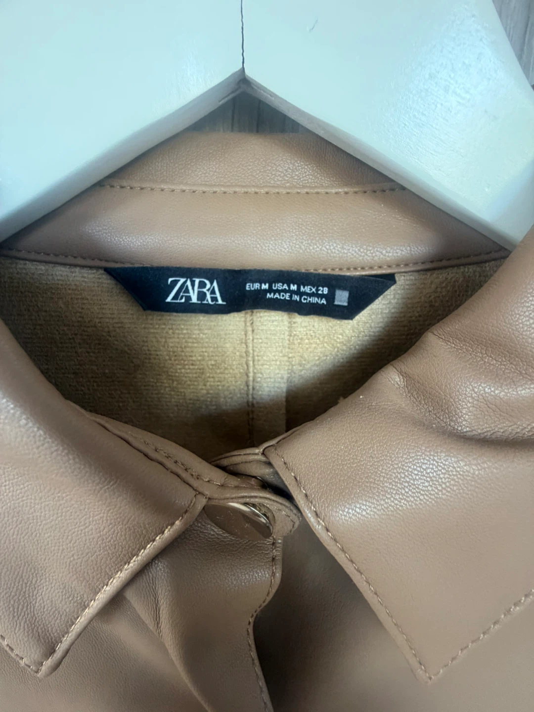ZARA Tan Faux Leather Belted Midi Dress - Size Medium - photo 2