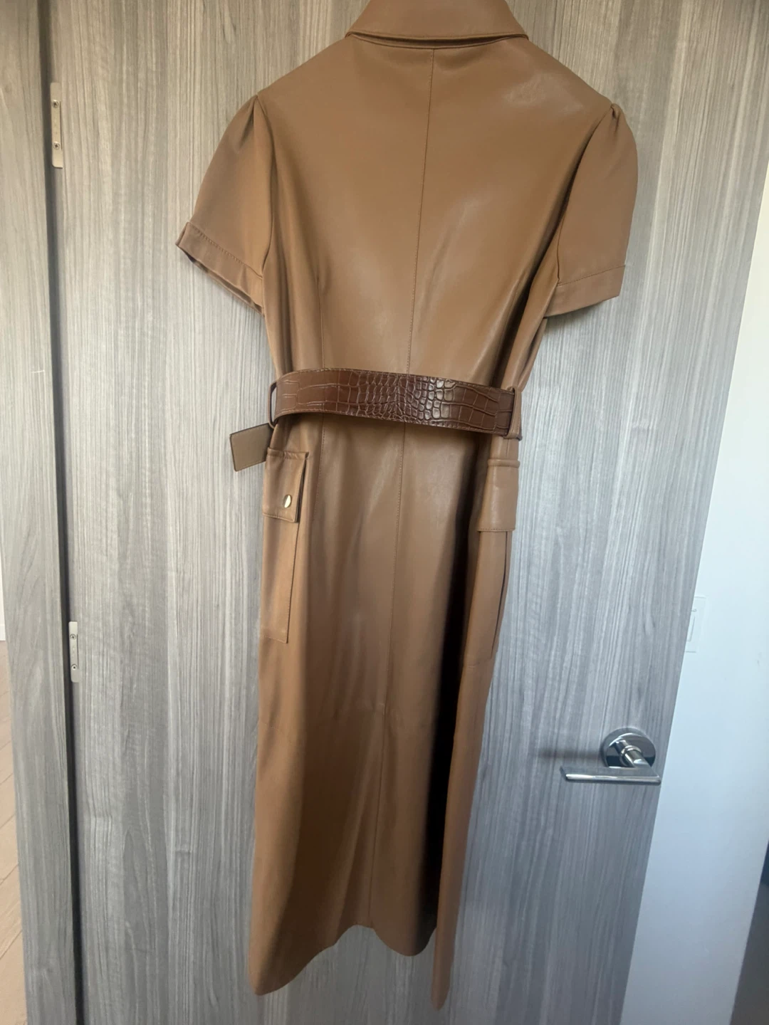 ZARA Tan Faux Leather Belted Midi Dress - Size Medium - photo 5