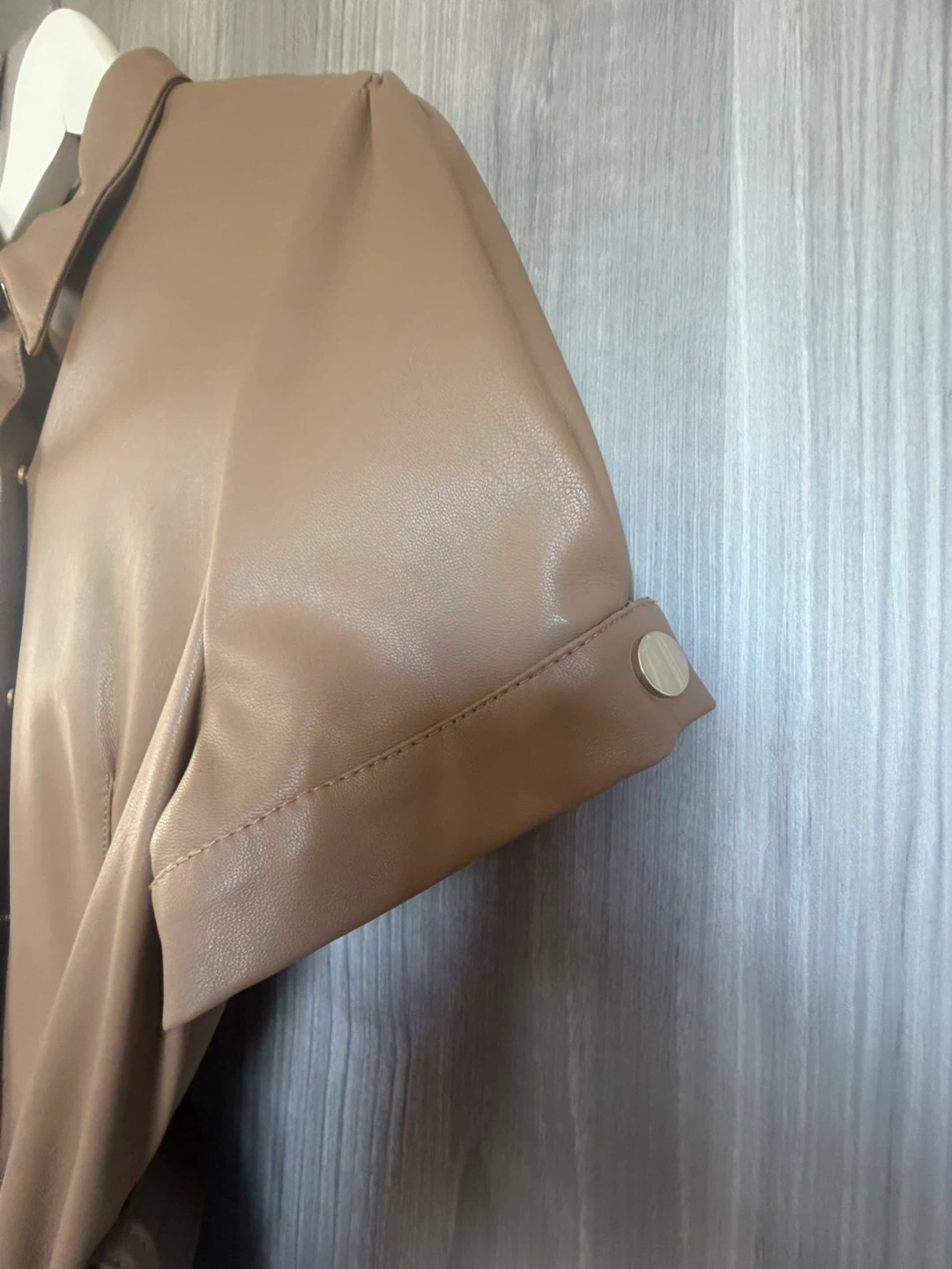 ZARA Tan Faux Leather Belted Midi Dress - Size Medium - photo 4