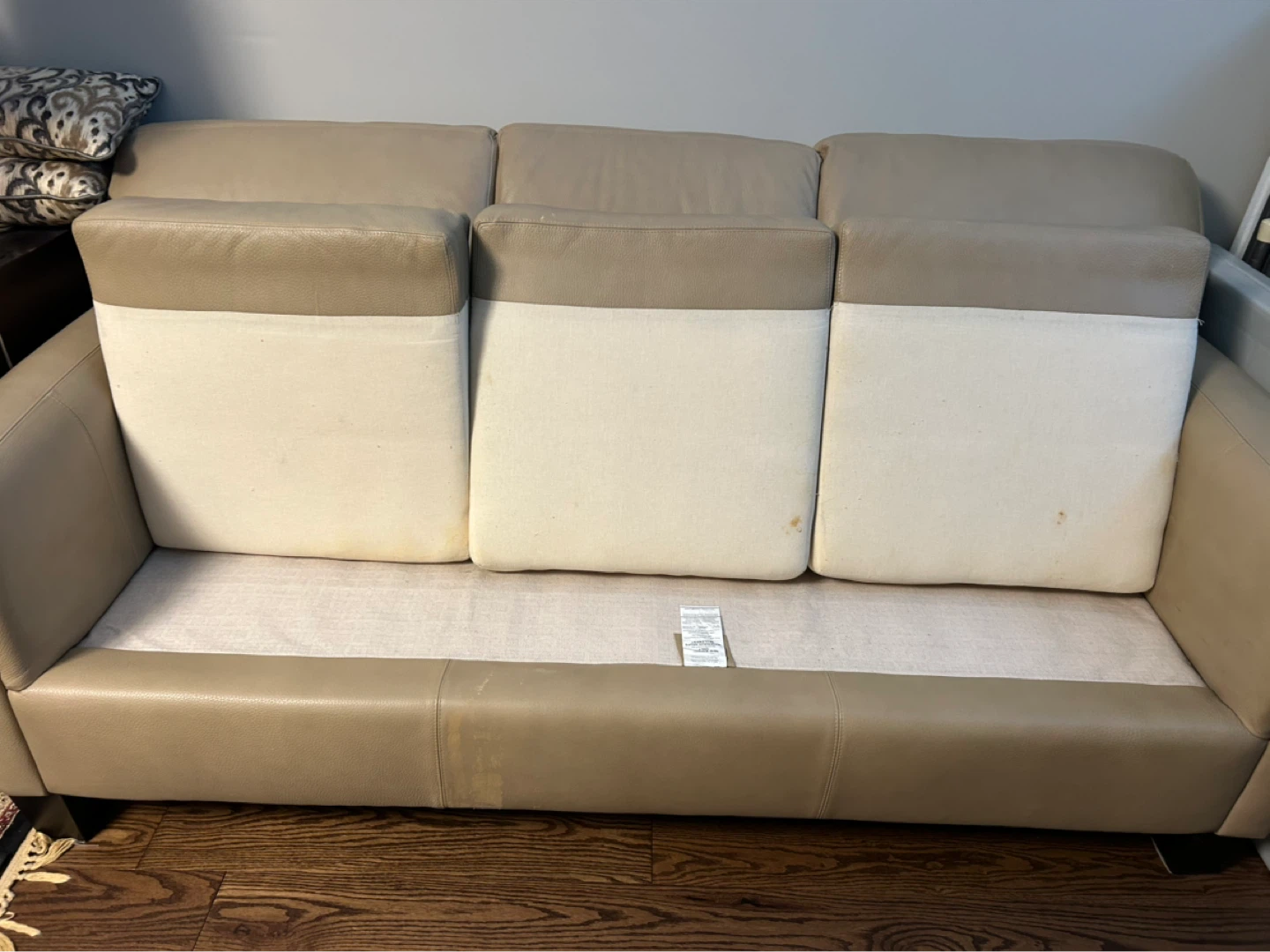 Beige Leather Sofa - photo 2