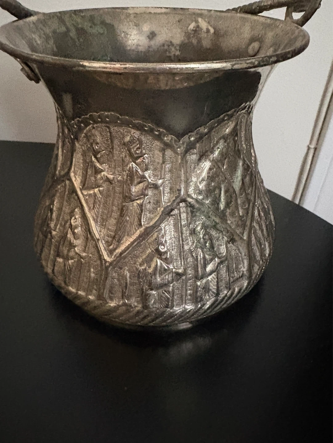 Vintage Decorative Metal Pot with Handle