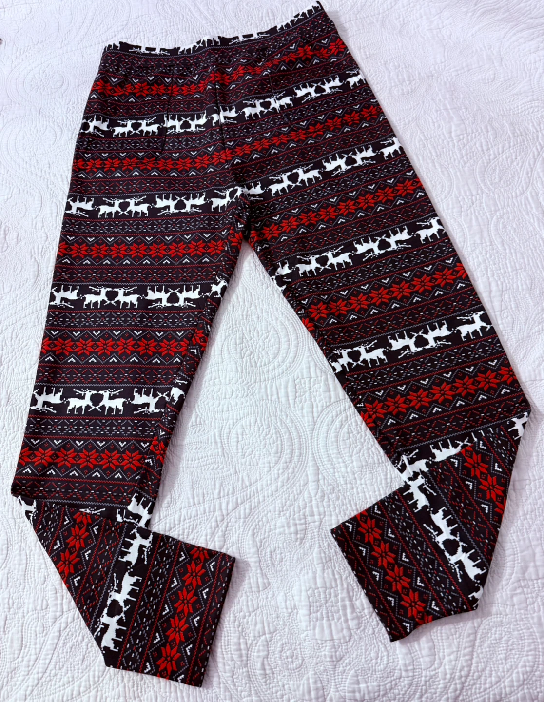 Alireverie Christmas Reindeer Fleece leggings with pockets