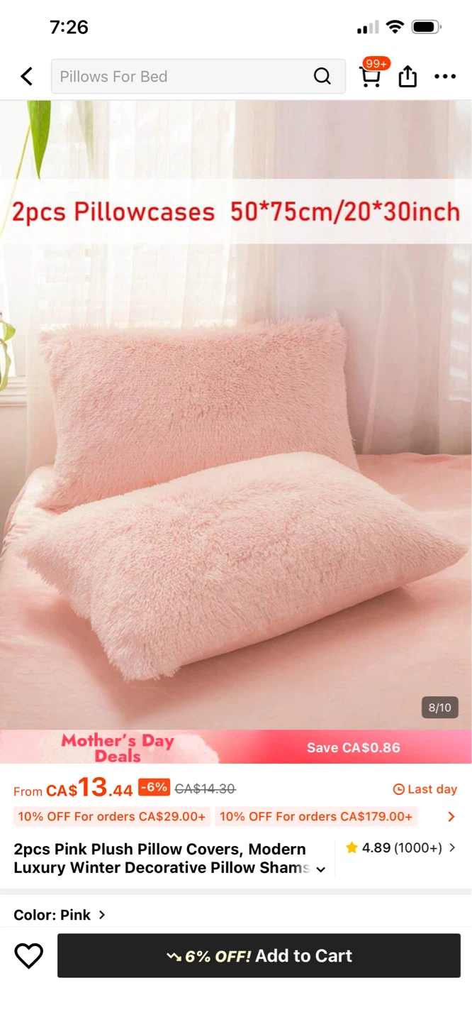 1pcs Pink Plush Pillow Covers 50x75cm/20x30inch