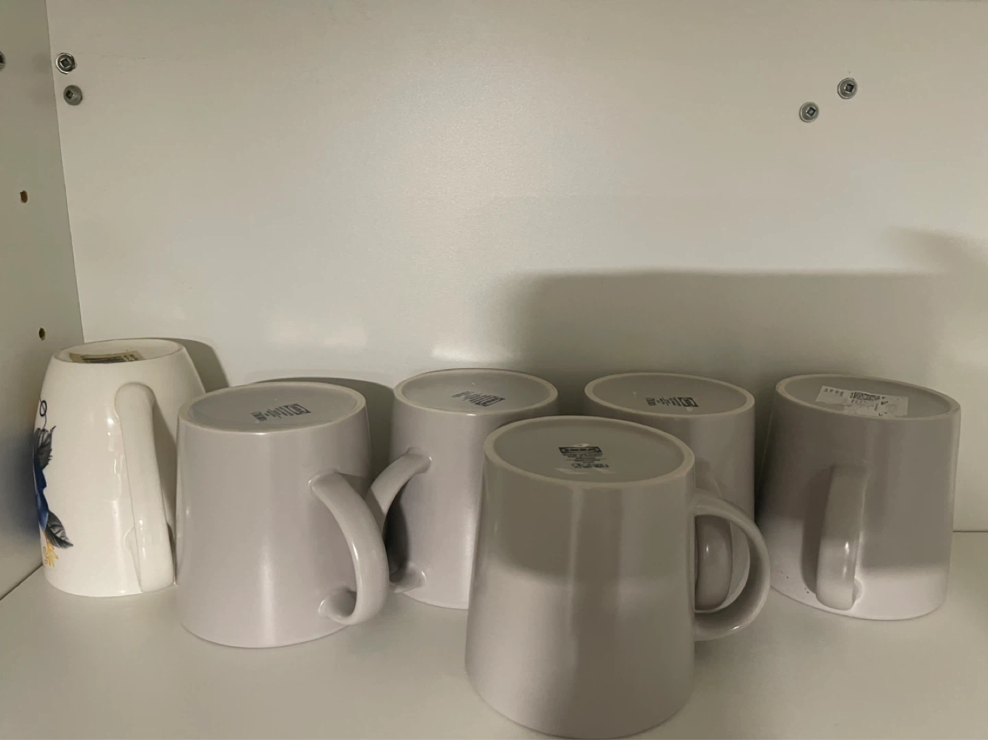 Set of 6 Grey Mugs and 1 White Floral Mug