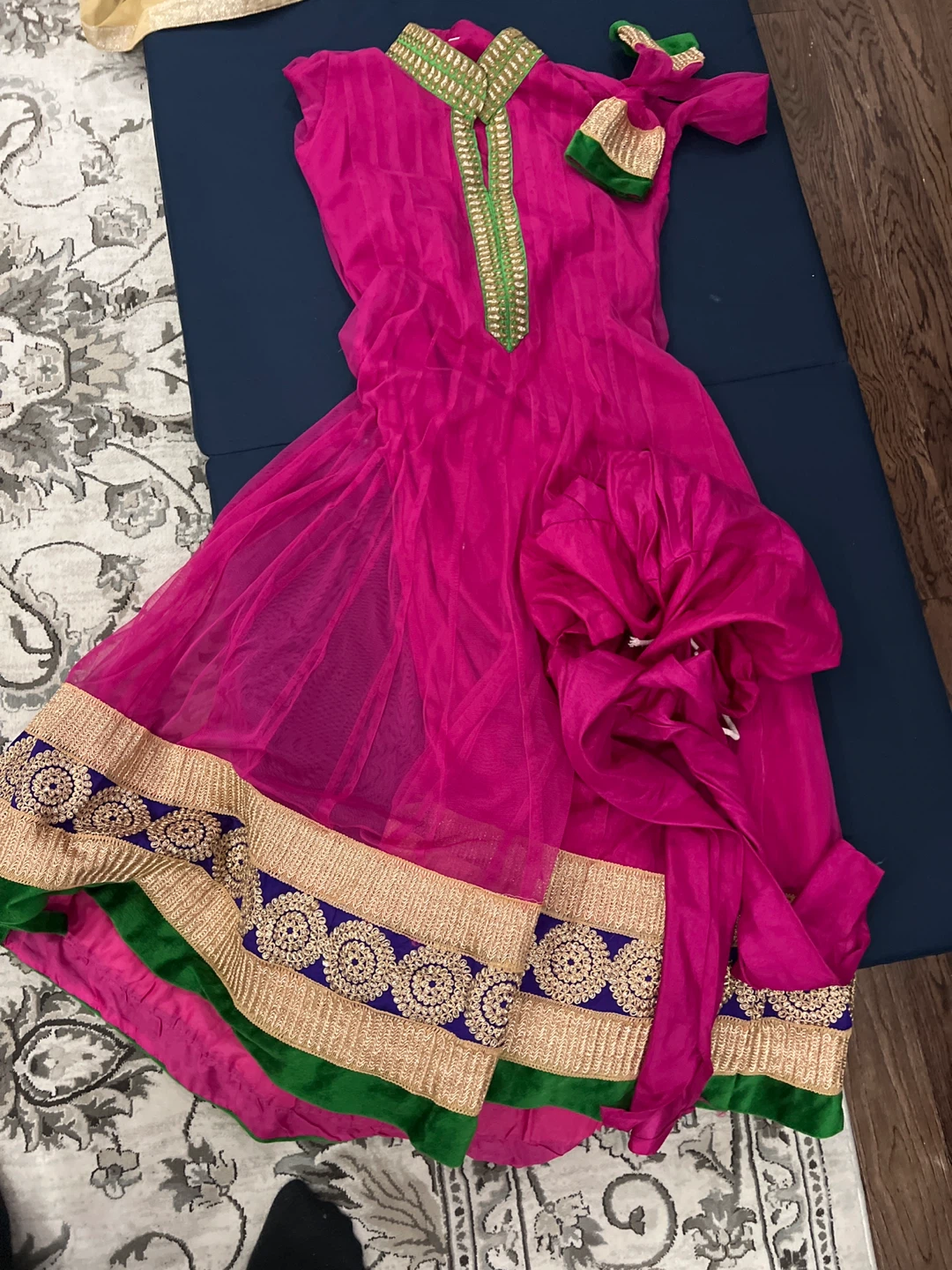 Pink Anarkali Dress with Embellished Border