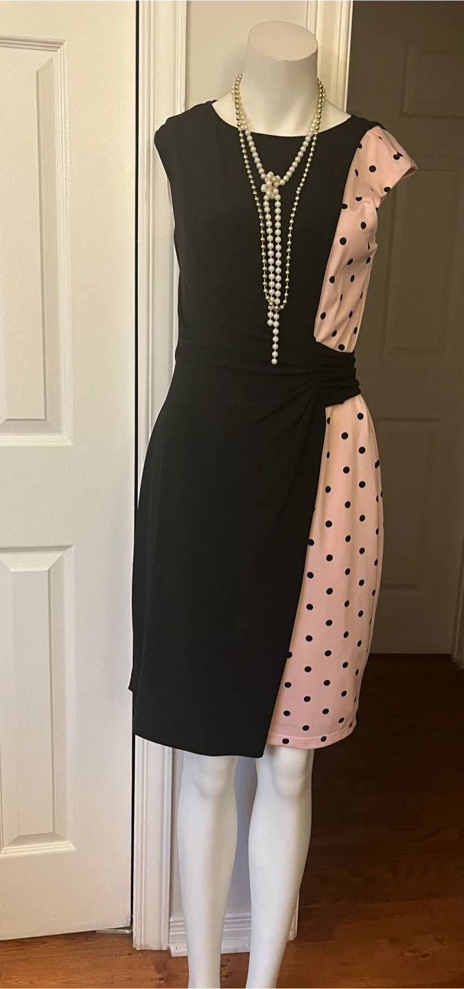 Women's Black & Pink Polka Dot Wrap Dress size small - photo 4