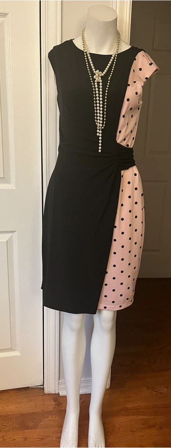 Women's Black & Pink Polka Dot Wrap Dress size small - photo 2