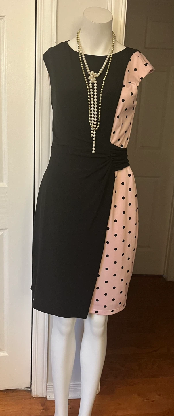 Women's Black & Pink Polka Dot Wrap Dress size small