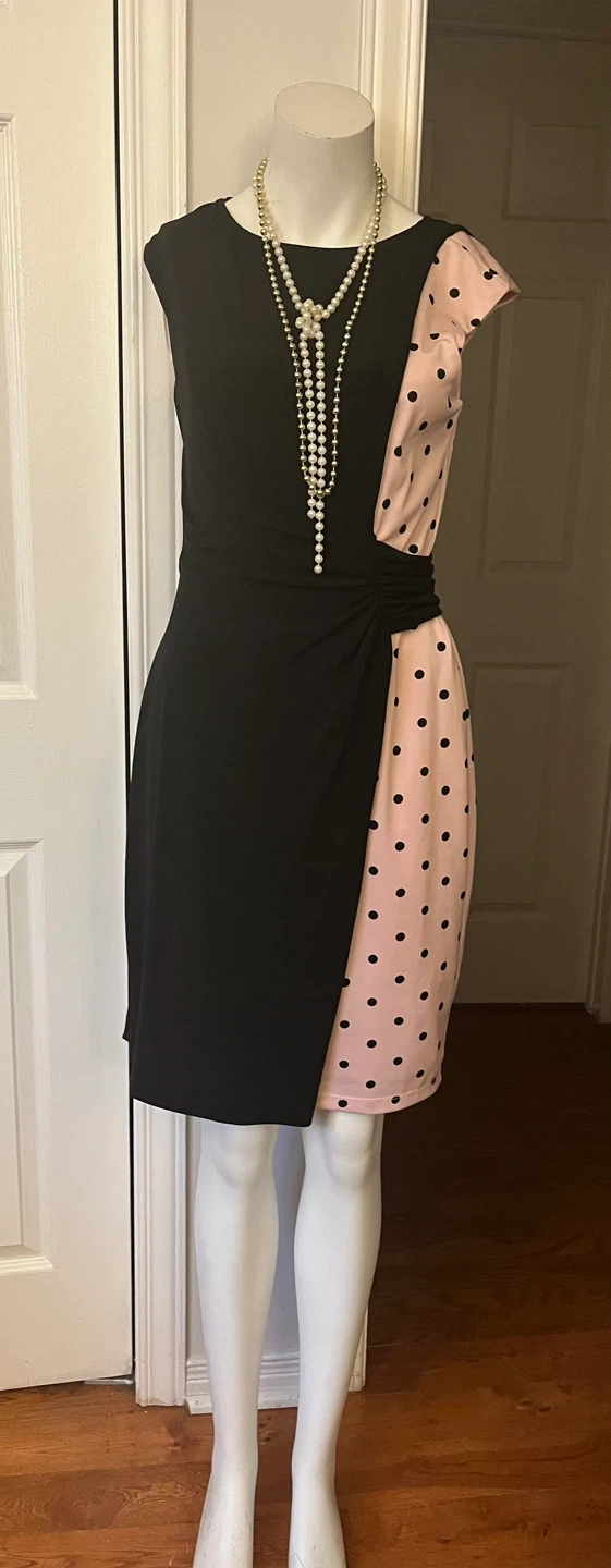 Women's Black & Pink Polka Dot Wrap Dress size small - photo 3
