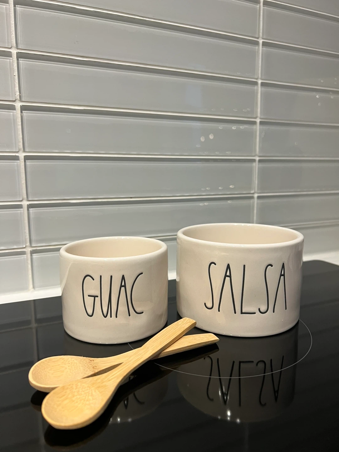 Rae Dunn "Guac" and "Salsa" Bowls with Spoons
