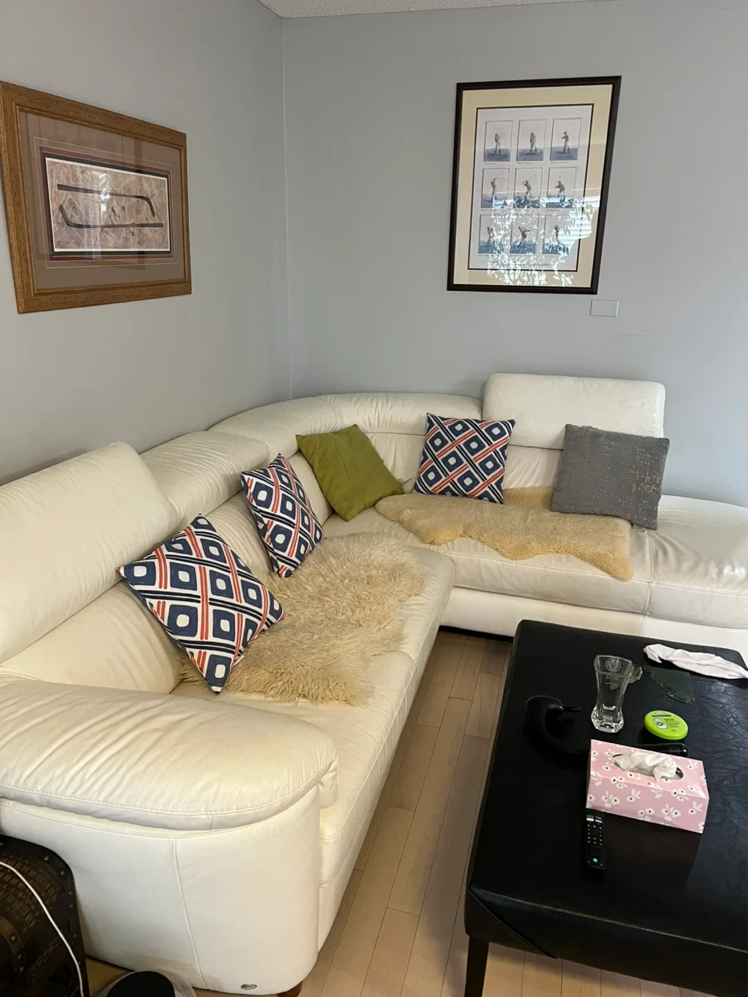 White Leather Sectional Sofa - photo 2