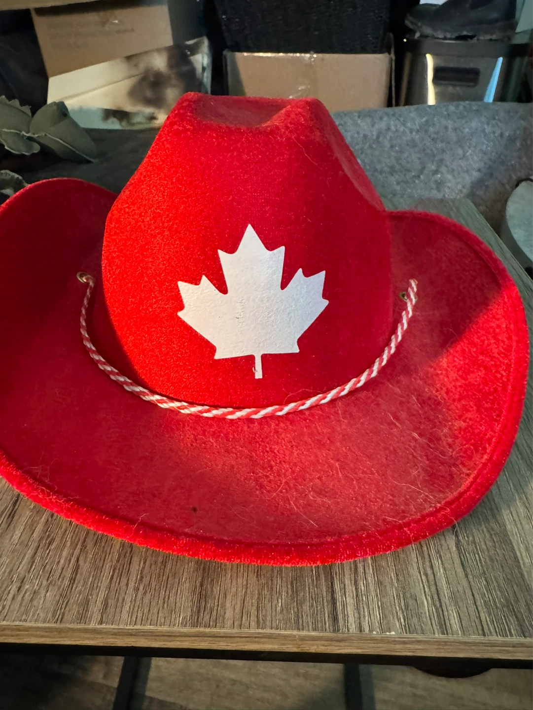 Red Cowboy Hat with Canadian Maple Leaf