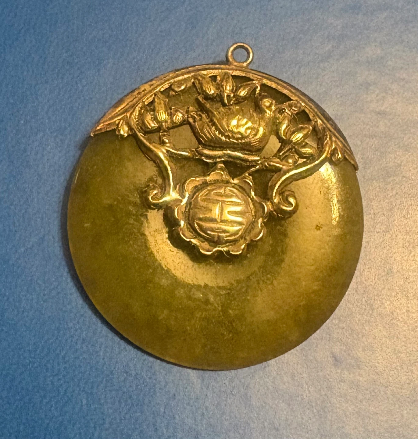 Carved Jade Pendant with silver-Tone Metal Setting
