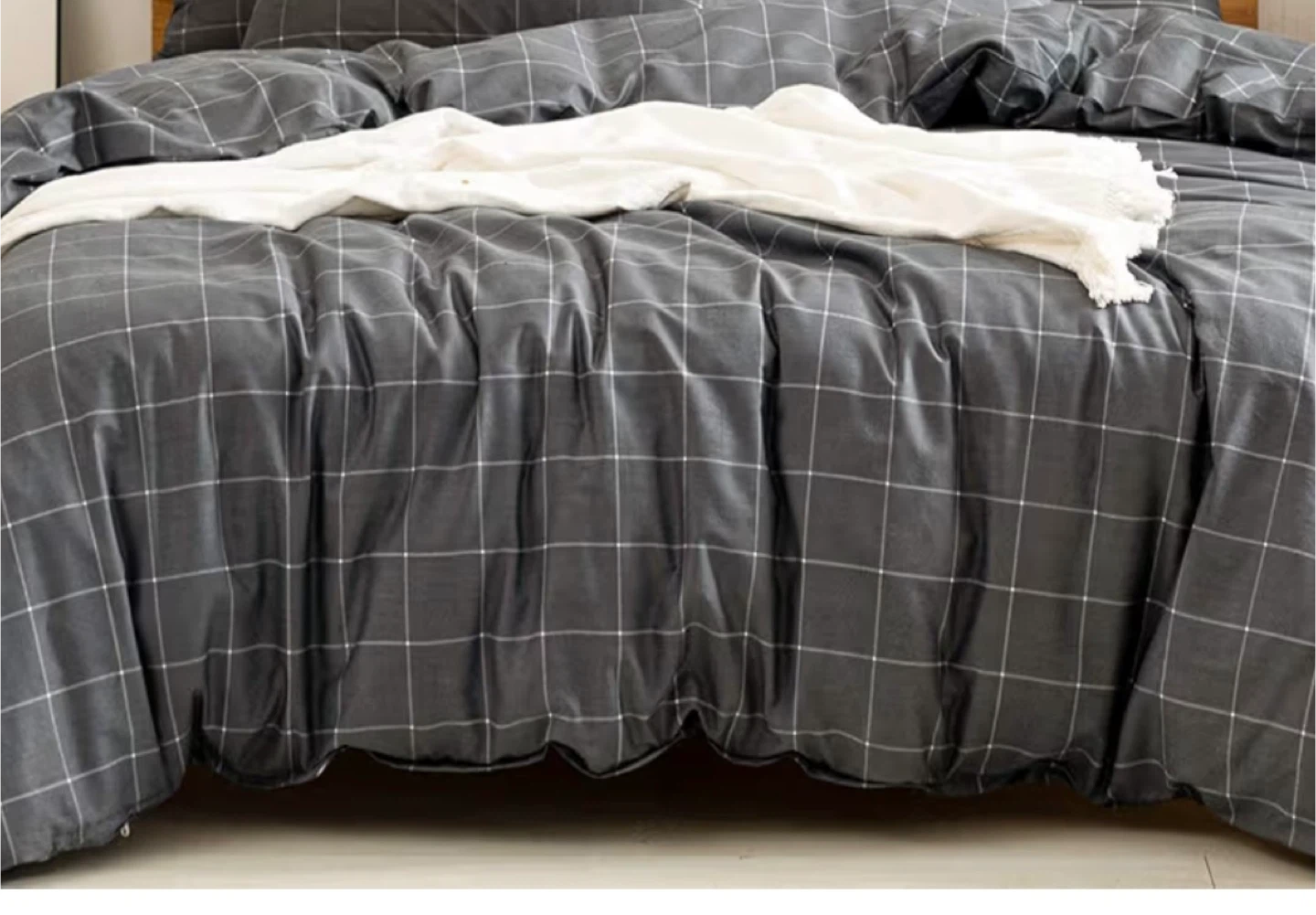 Jellymoni 100% Cotton Duvet Cover Set - Grey Plaid twin size