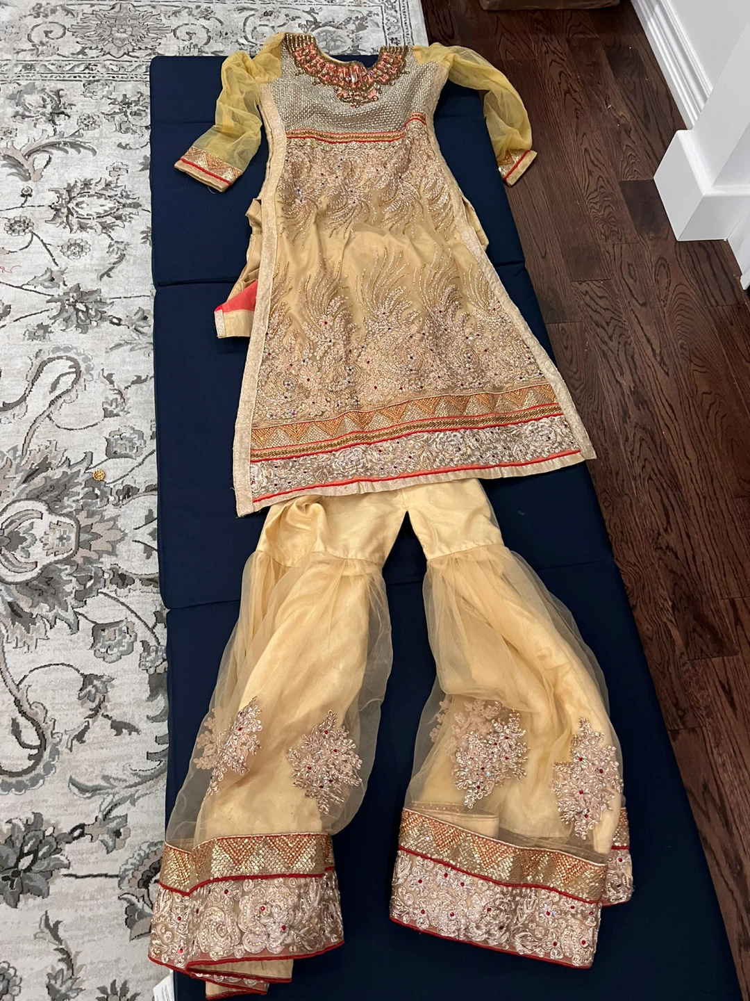 Embellished Gold Salwar Kameez with Sharara Pants - photo 2