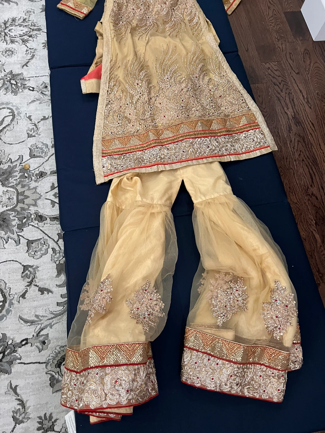 Embellished Gold Salwar Kameez with Sharara Pants - photo 3