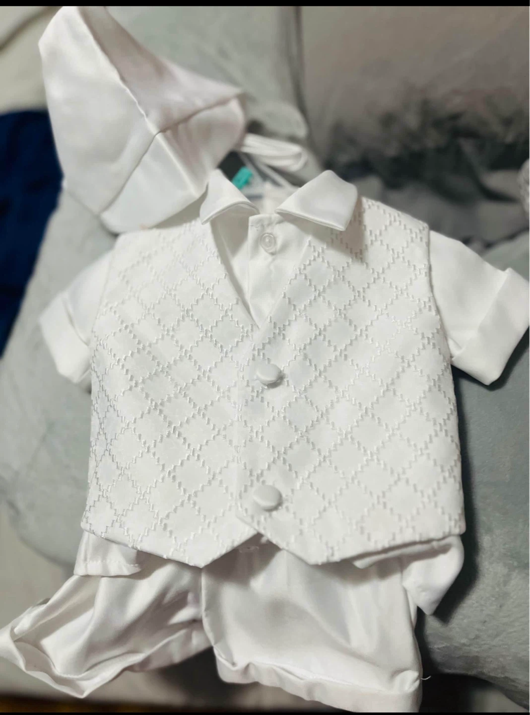 White Baby Christening Outfit with Bonnet and Vest