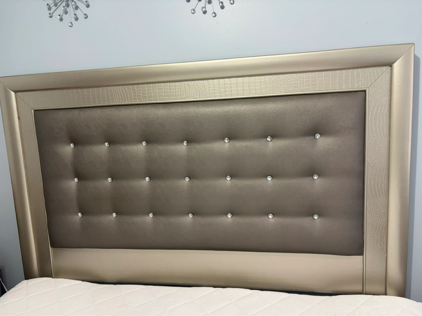 Tufted Queen Headboard with Faux Croc Trim - photo 2