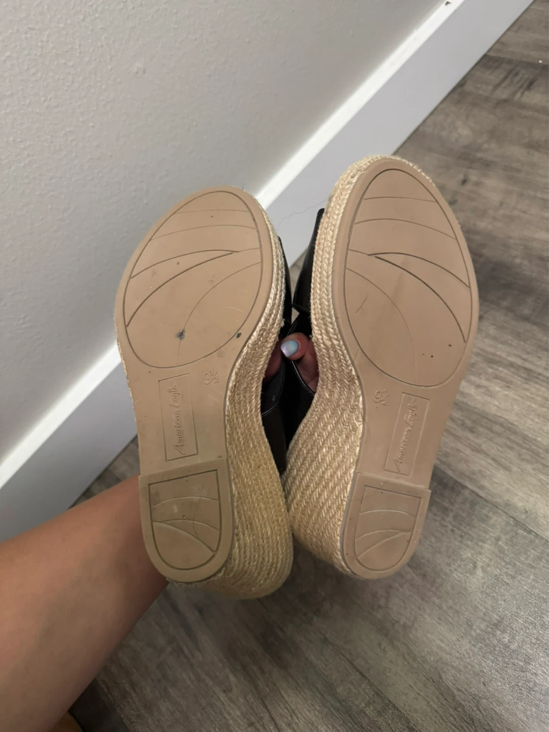 American Eagle Black Wedge Espadrille Sandals - photo 3
