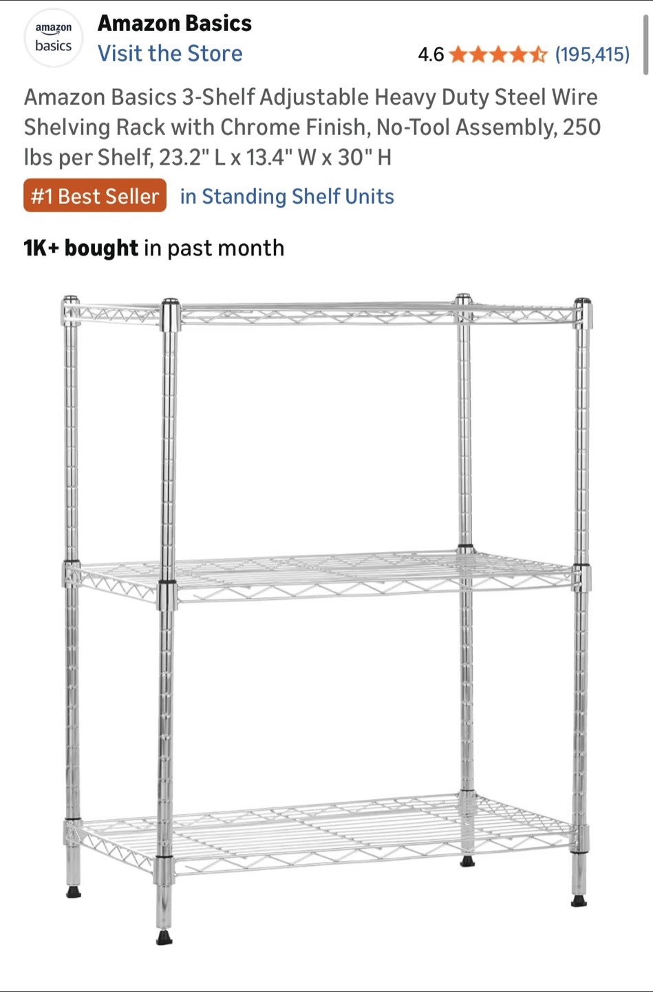 Amazon Basics 3-Shelf Wire Shelving Rack - photo 3
