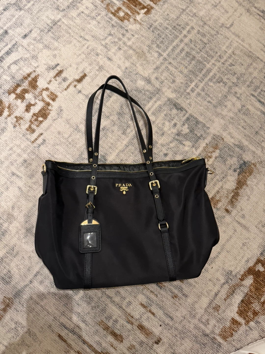 Prda Black Nylon Tote Bag