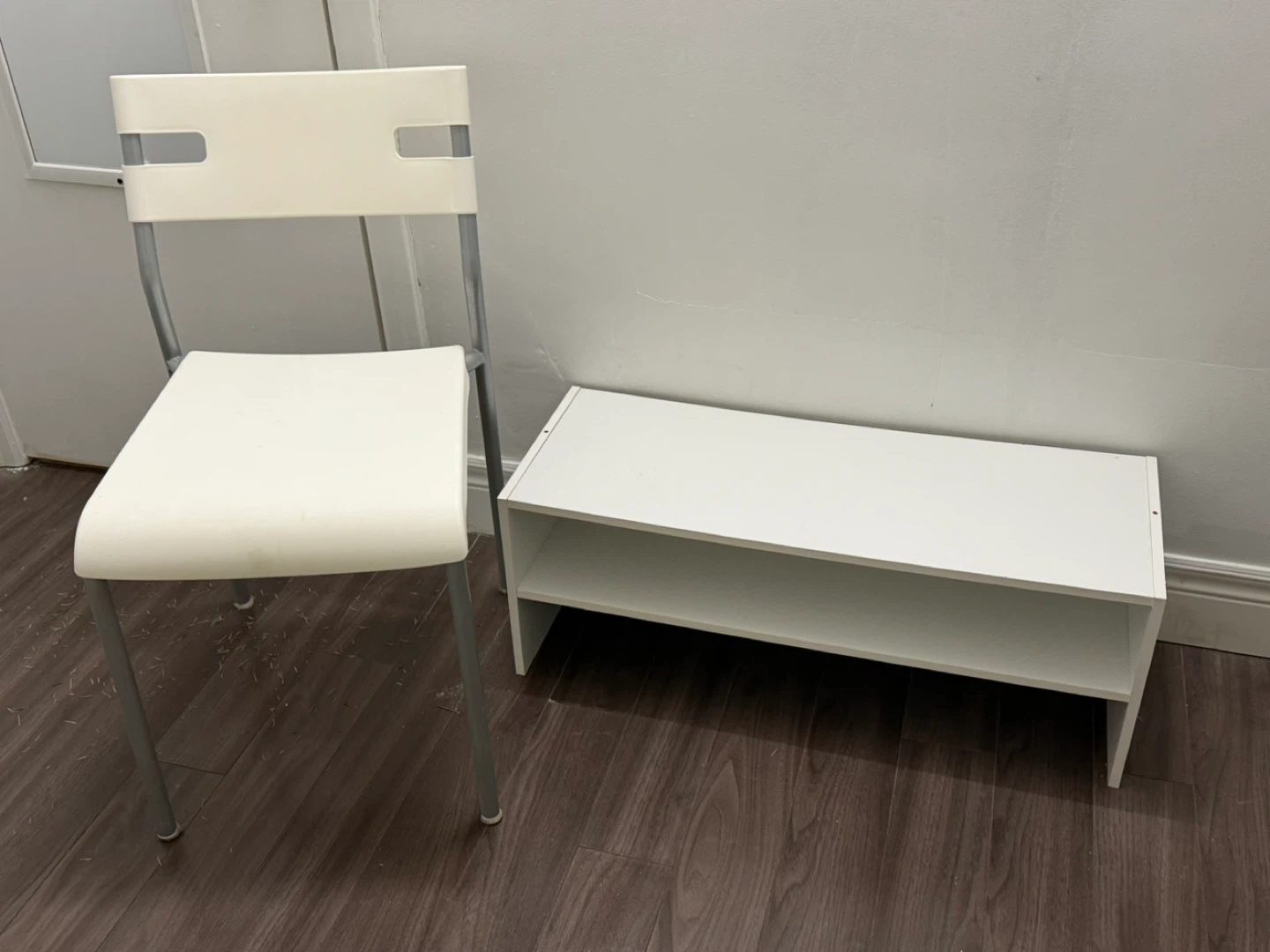 Moving sell: White 2-Tier Storage Shelf with chair