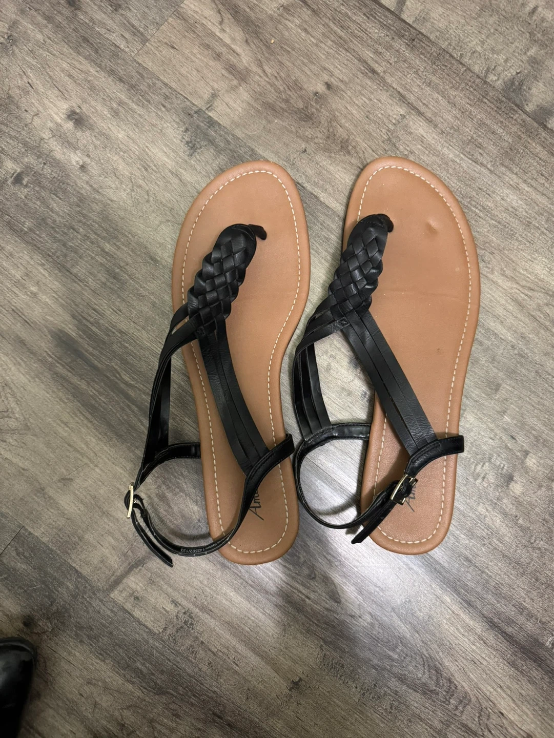 American Eagle Black Braided Flat Sandals