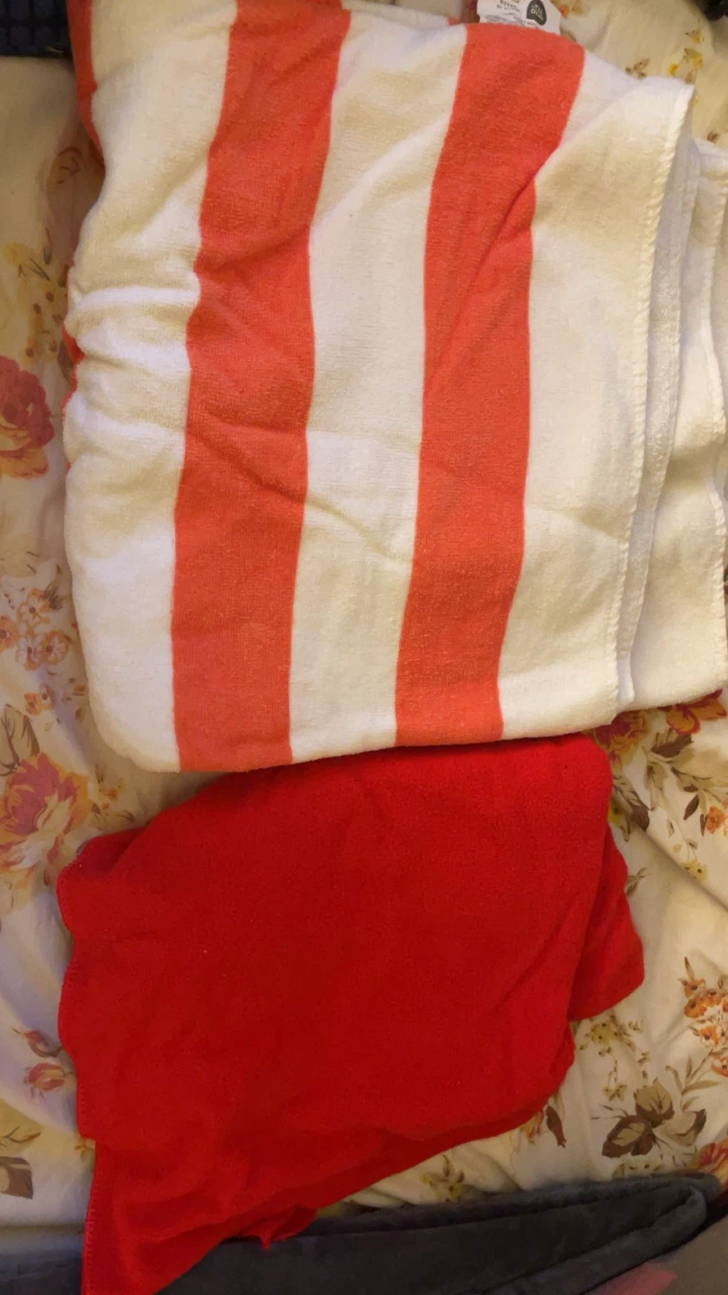 Striped Beach Towel and Red Towel