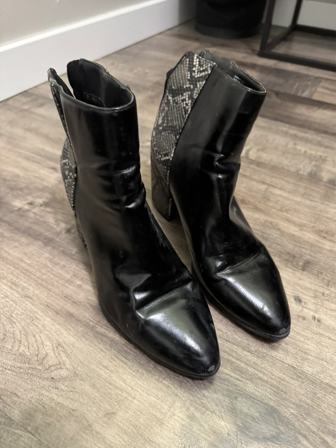 Black Faux Leather & Snake Print Ankle Boots - photo 2