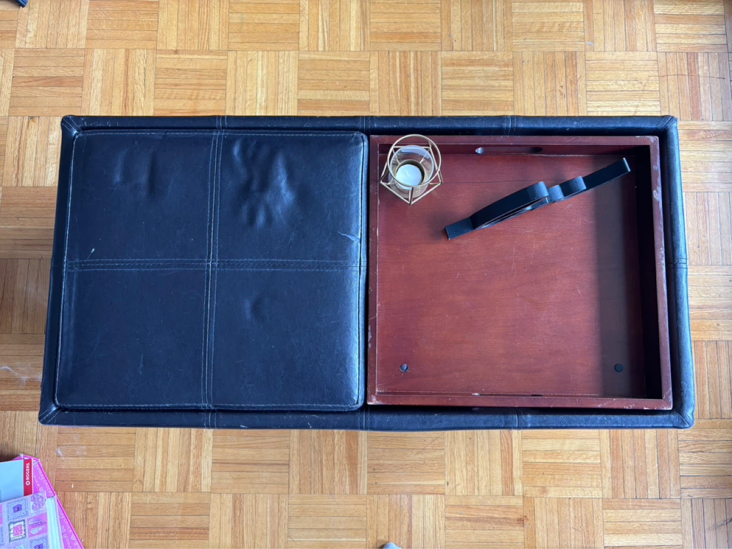 Black Faux Leather Storage Ottoman Bench with Trays - photo 2